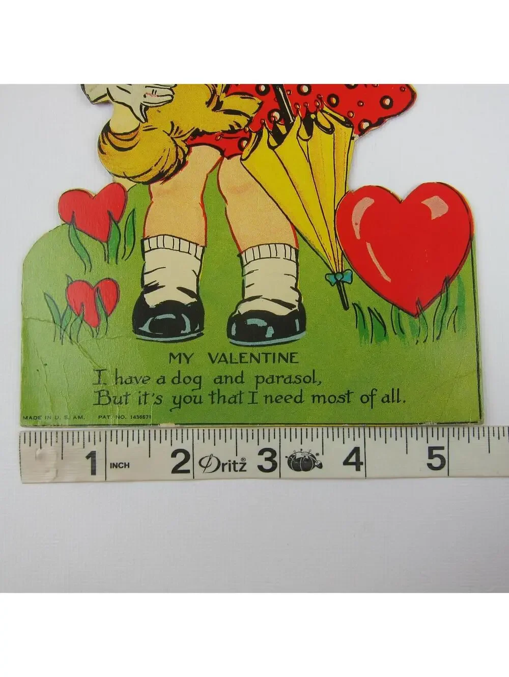 Antique Valentine Card Girl 3D Hat Havanese Puppy Dog LARGE Die Cut Stand Up